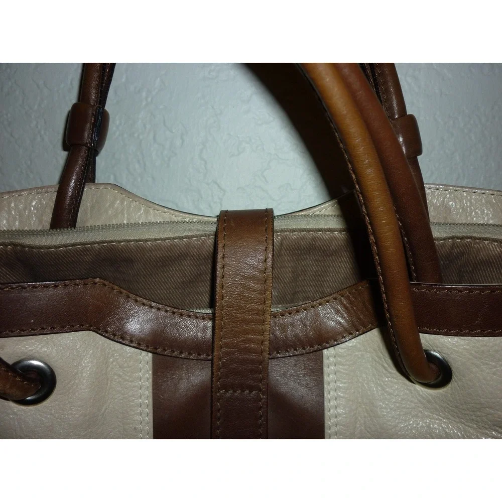 Marco Buggiani Chic‎ Tote Bag Women Beige Brown Leather Top Handle Shoulder Bag